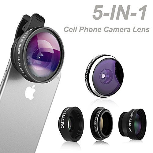 Comsun 5 in 1 Universal Clip-on Smartphone Camera Lens Kit
