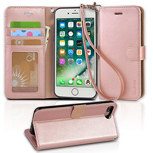 Arae iPhone 7 Plus Premium Leather Wallet Case with Kickstand