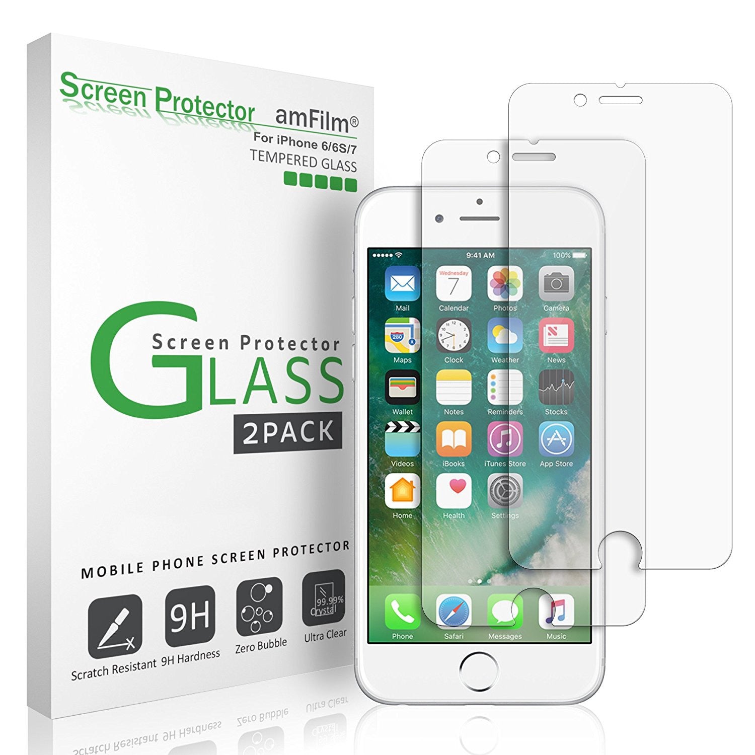 Tempered Glass Screen Protector for iPhone 6, 6s and 7 - 2 pack
